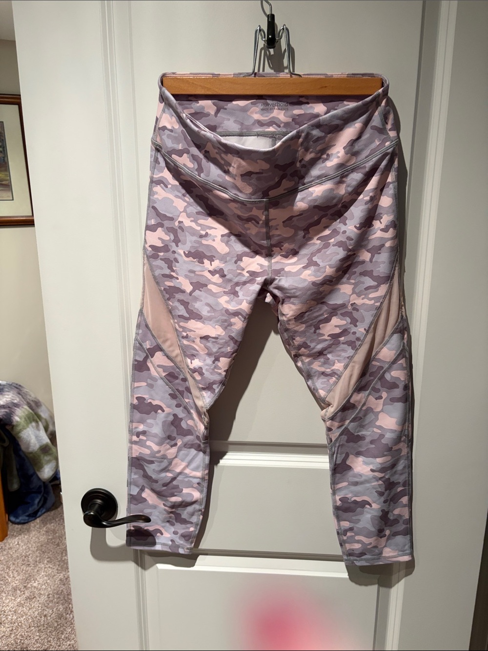 Fabletics Pink and Gray Camo High-Rise Leggings